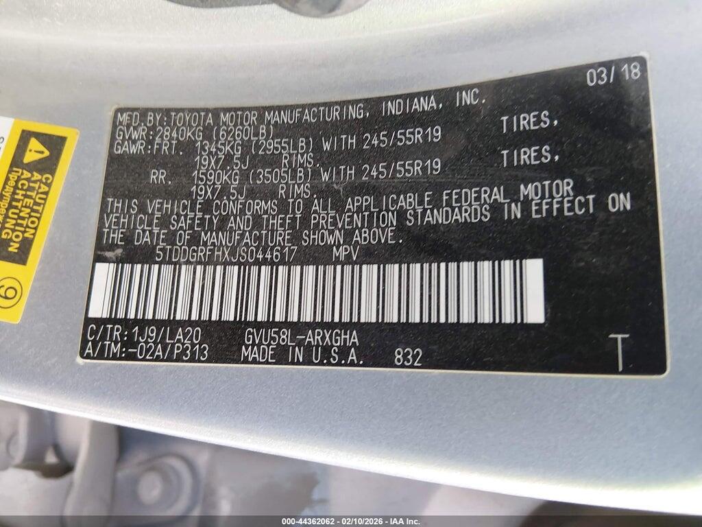 5TDDGRFHXJS044617 2018 TOYOTA HIGHLANDER HYBRID photo no. 9