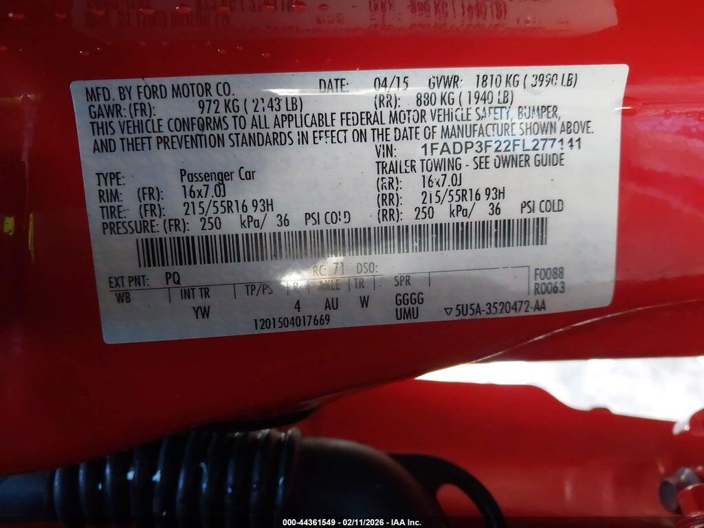 1FADP3F22FL277141 2015 FORD FOCUS photo no. 9