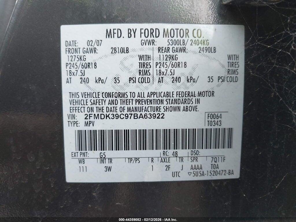 2FMDK39C97BA63922 2007 FORD EDGE photo no. 9