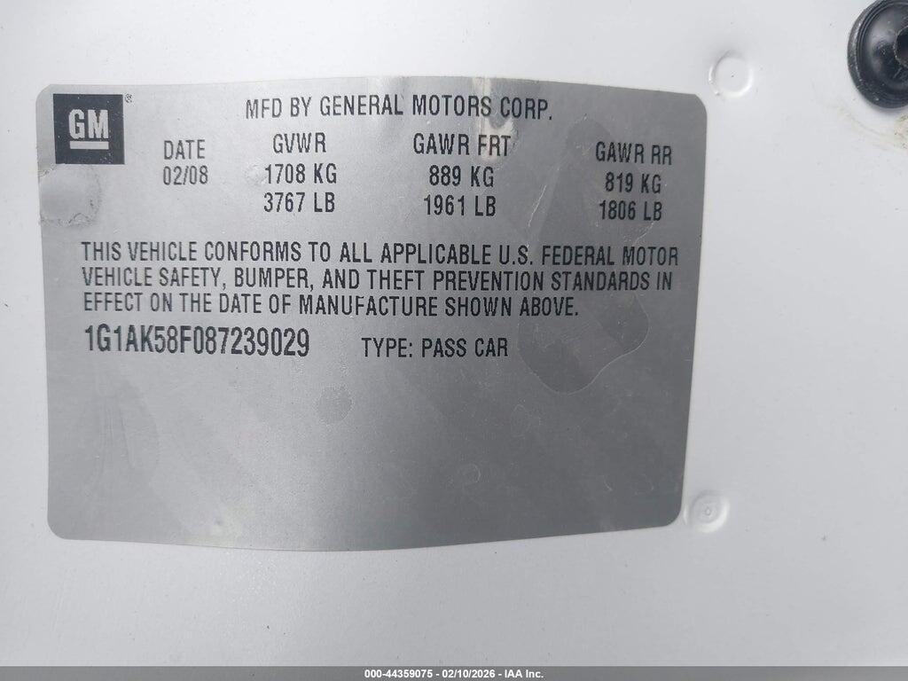 1G1AK58F087239029 2008 CHEVROLET COBALT photo no. 9