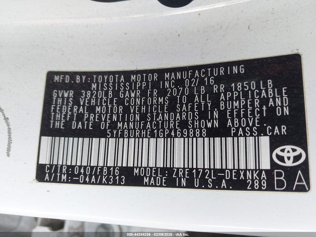 5YFBURHE1GP469888 2016 TOYOTA COROLLA photo no. 9