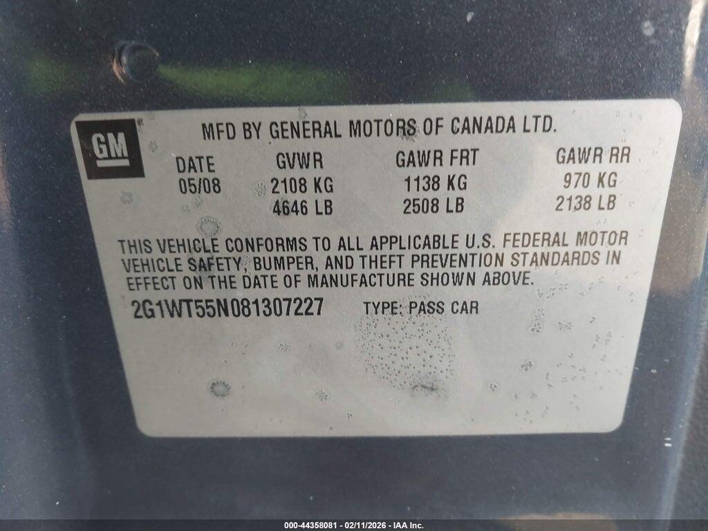 2G1WT55N081307227 2008 CHEVROLET IMPALA photo no. 9