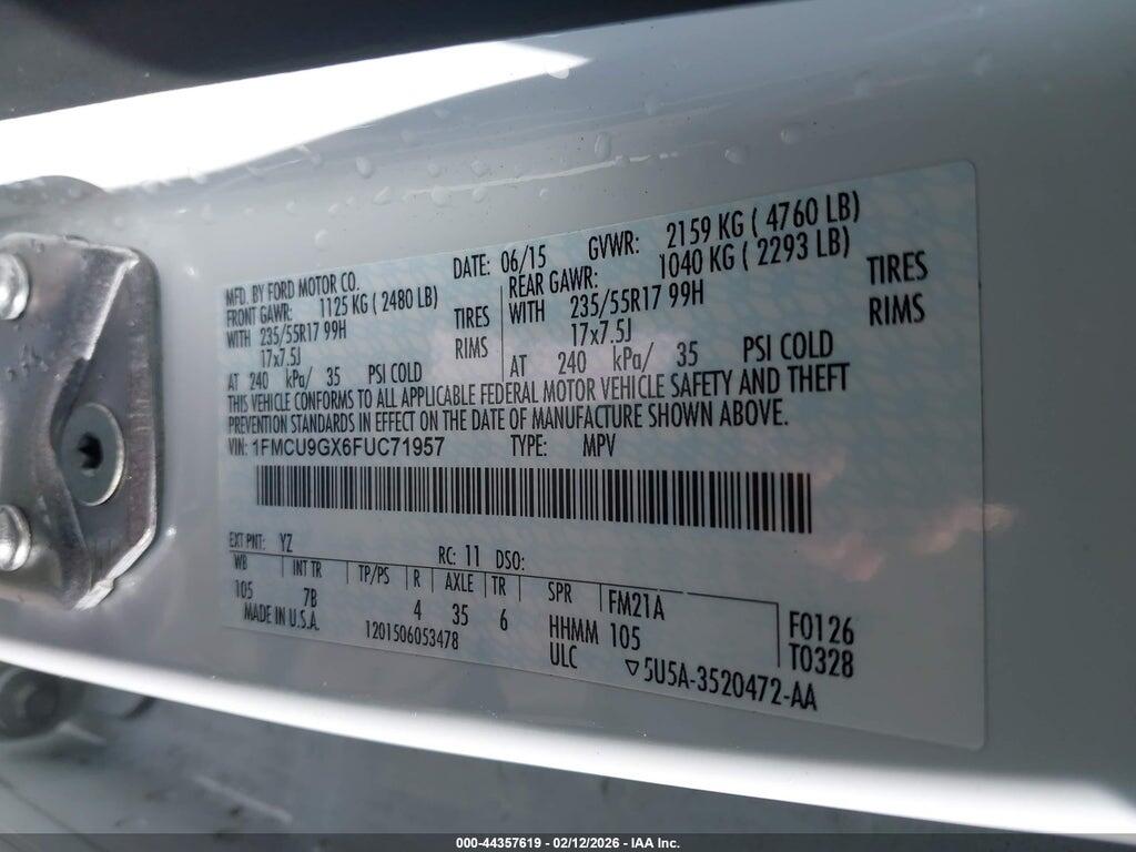 1FMCU9GX6FUC71957 2015 FORD ESCAPE photo no. 9