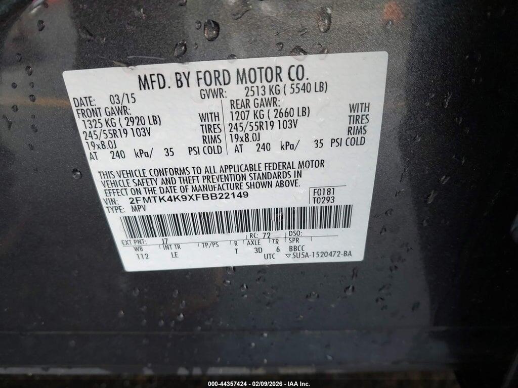2FMTK4K9XFBB22149 2015 FORD EDGE photo no. 9