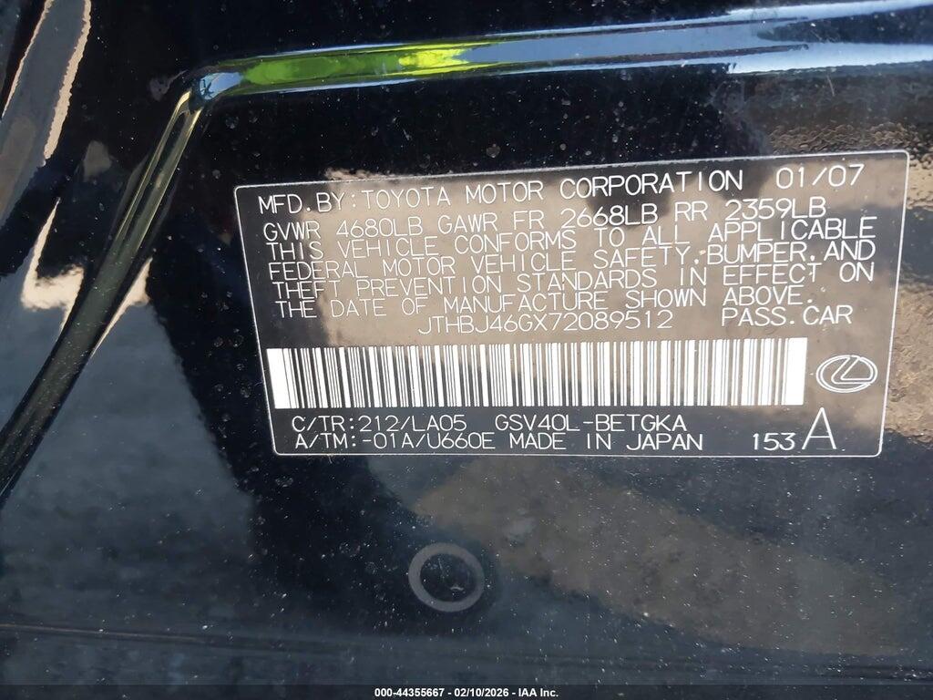 JTHBJ46GX72089512 2007 LEXUS ES 350 photo no. 9