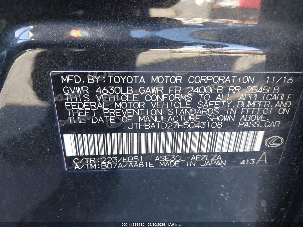 JTHBA1D27H5043108 2017 LEXUS IS 200T photo no. 9