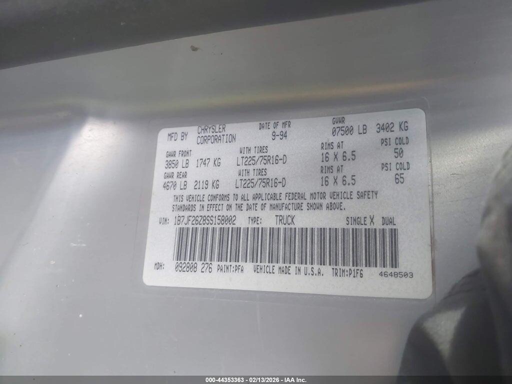 1B7JF26Z8SS158002 1995 DODGE RAM 2500 photo no. 9