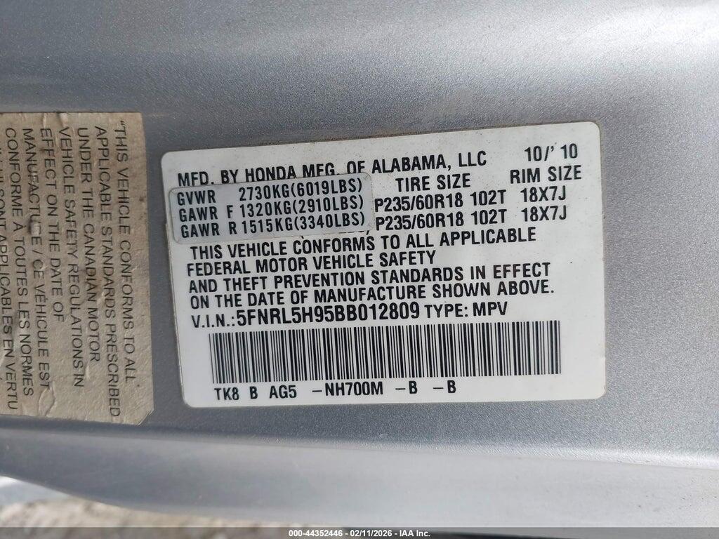 5FNRL5H95BB012809 2011 HONDA ODYSSEY photo no. 9