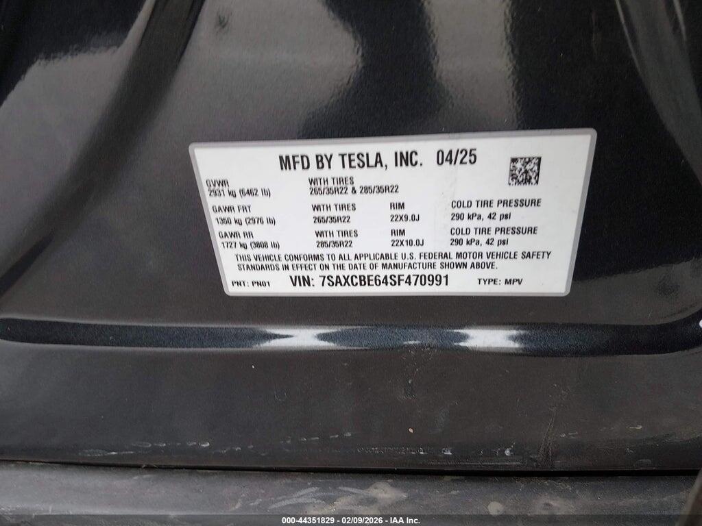 7SAXCBE64SF470991 2025 TESLA MODEL X photo no. 9