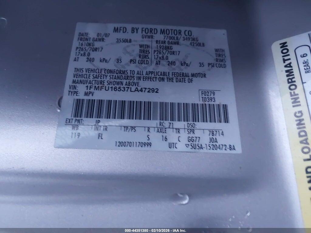 1FMFU16537LA47292 2007 FORD EXPEDITION photo no. 9