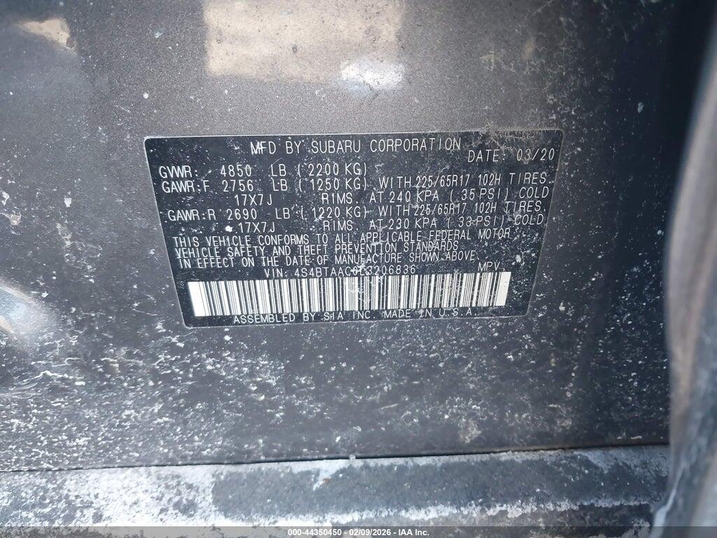 4S4BTAAC0L3206836 2020 SUBARU OUTBACK photo no. 9
