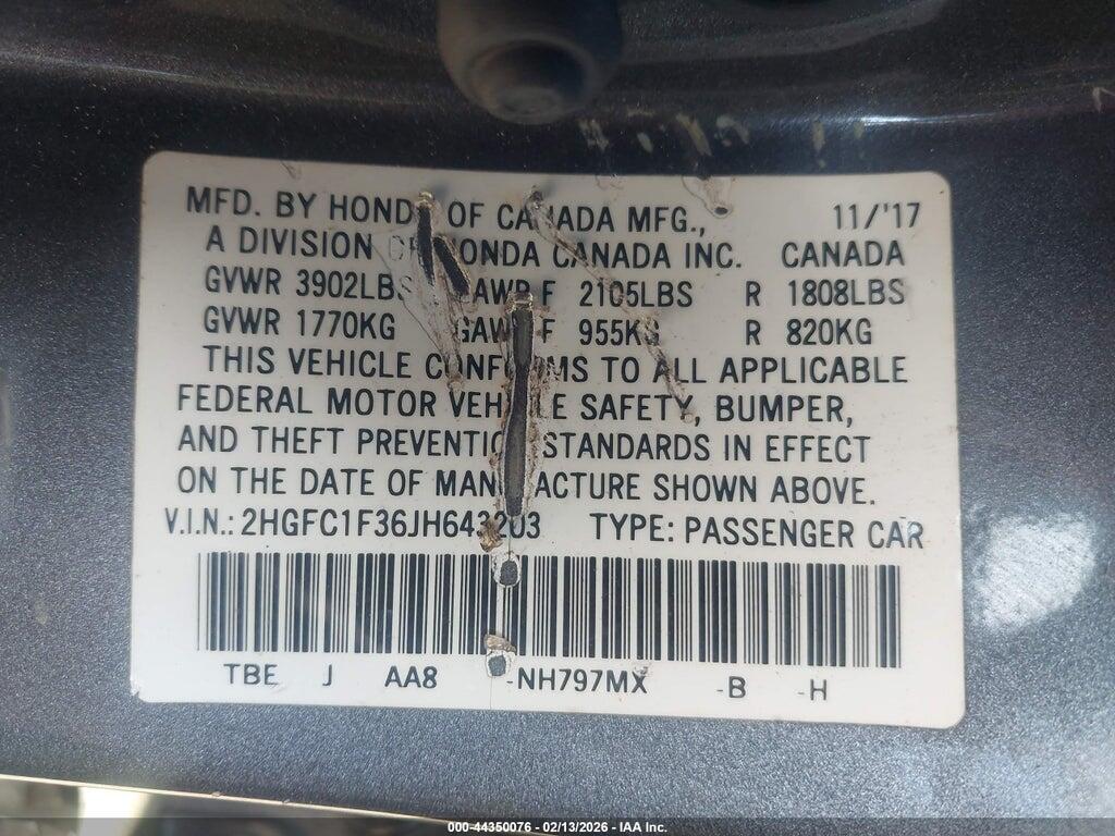 2HGFC1F36JH643203 2018 HONDA CIVIC photo no. 9