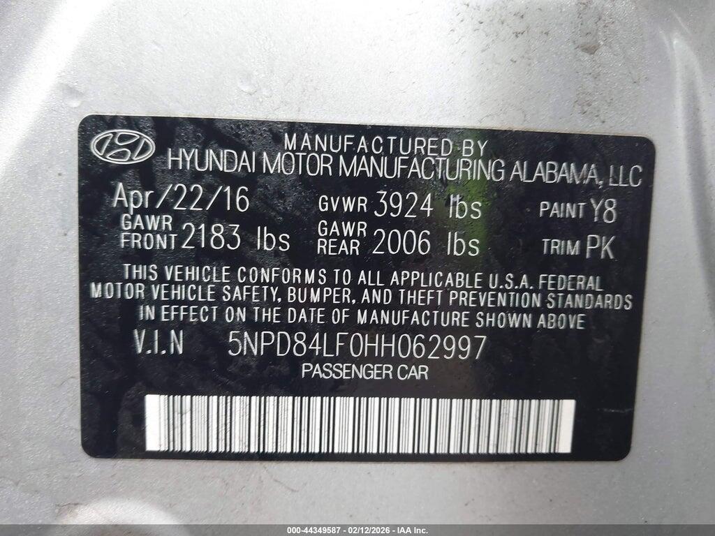 5NPD84LF0HH062997 2017 HYUNDAI ELANTRA photo no. 9
