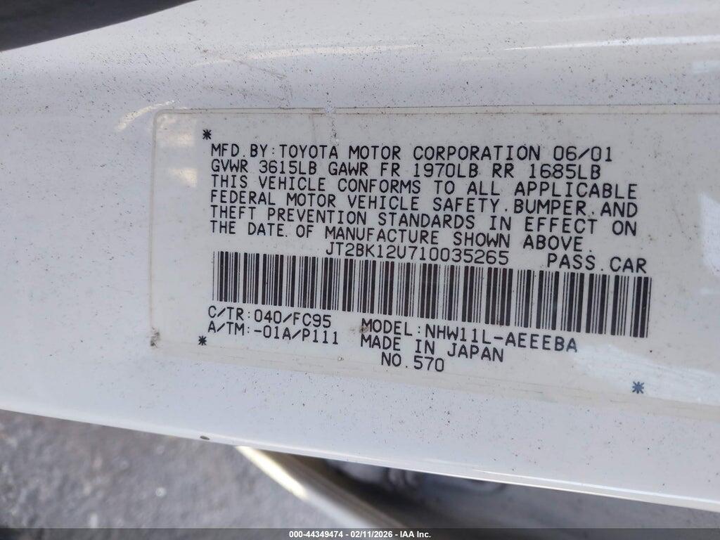 JT2BK12U710035265 2001 TOYOTA PRIUS photo no. 9