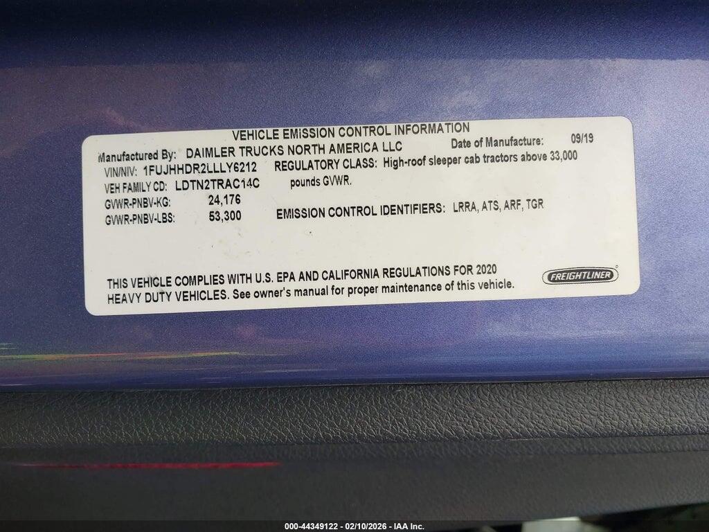 1FUJHHDR2LLLY6212 2020 FREIGHTLINER NEW CASCADIA 126 photo no. 9