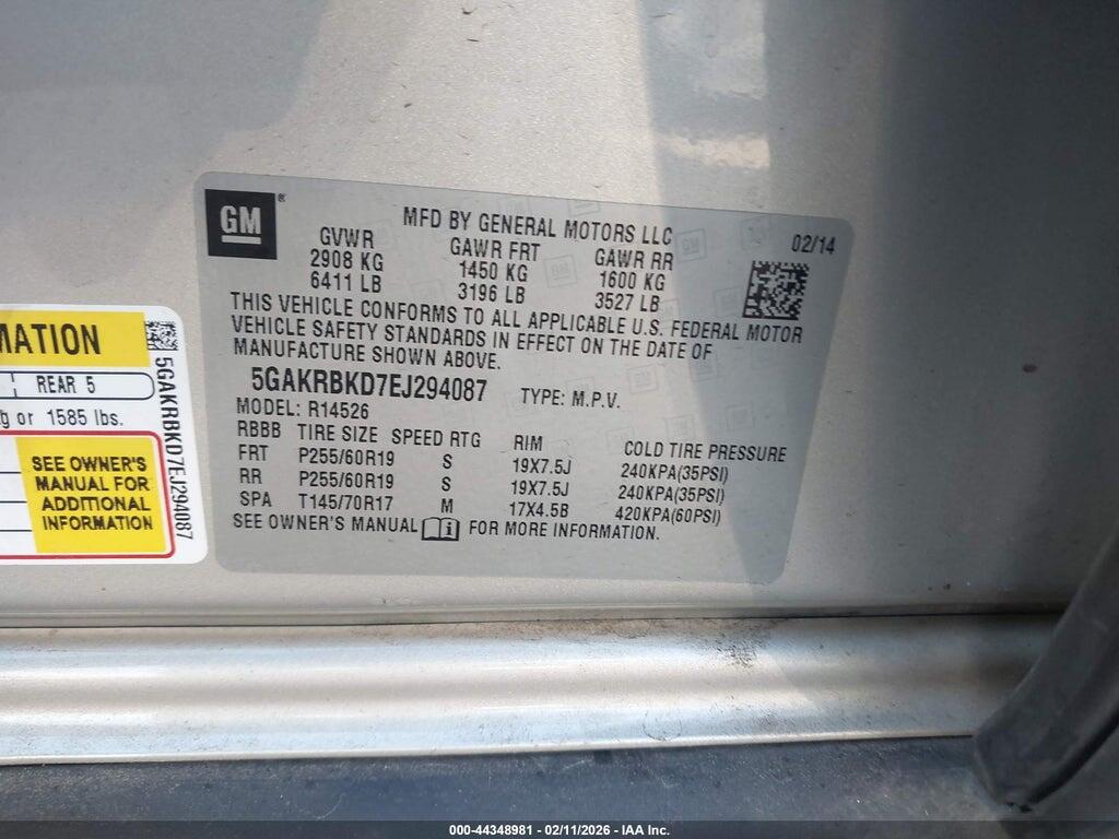 5GAKRBKD7EJ294087 2014 BUICK ENCLAVE photo no. 9