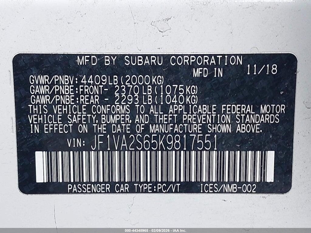 JF1VA2S65K9817551 2019 SUBARU WRX STI photo no. 9