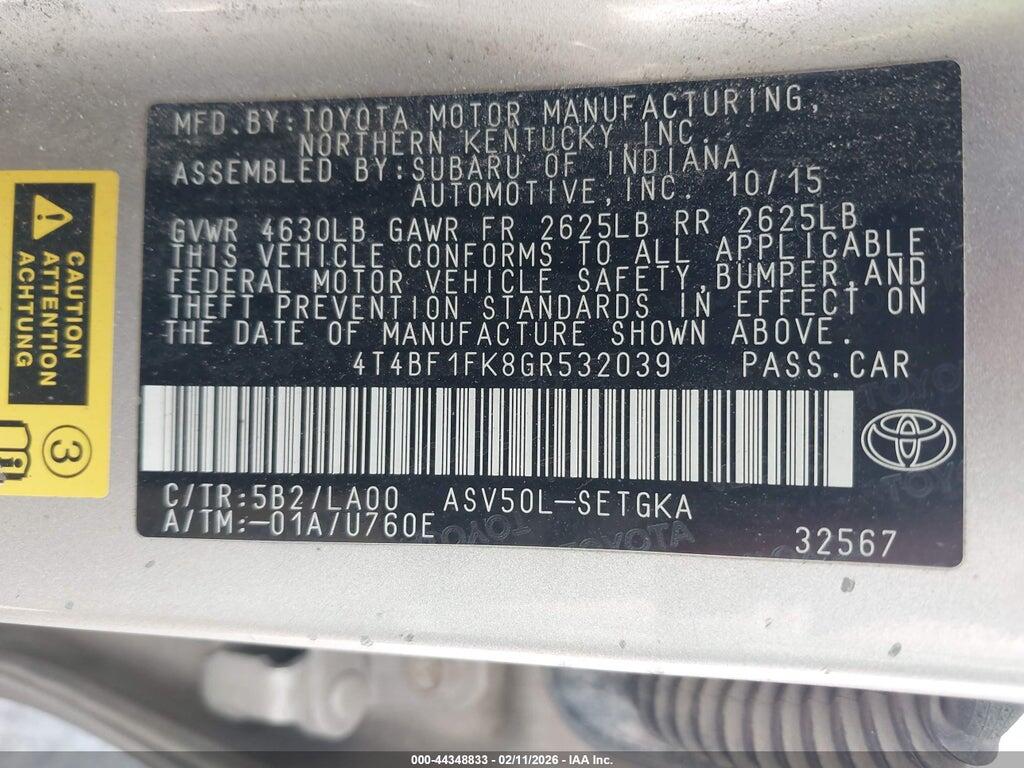 4T4BF1FK8GR532039 2016 TOYOTA CAMRY photo no. 9