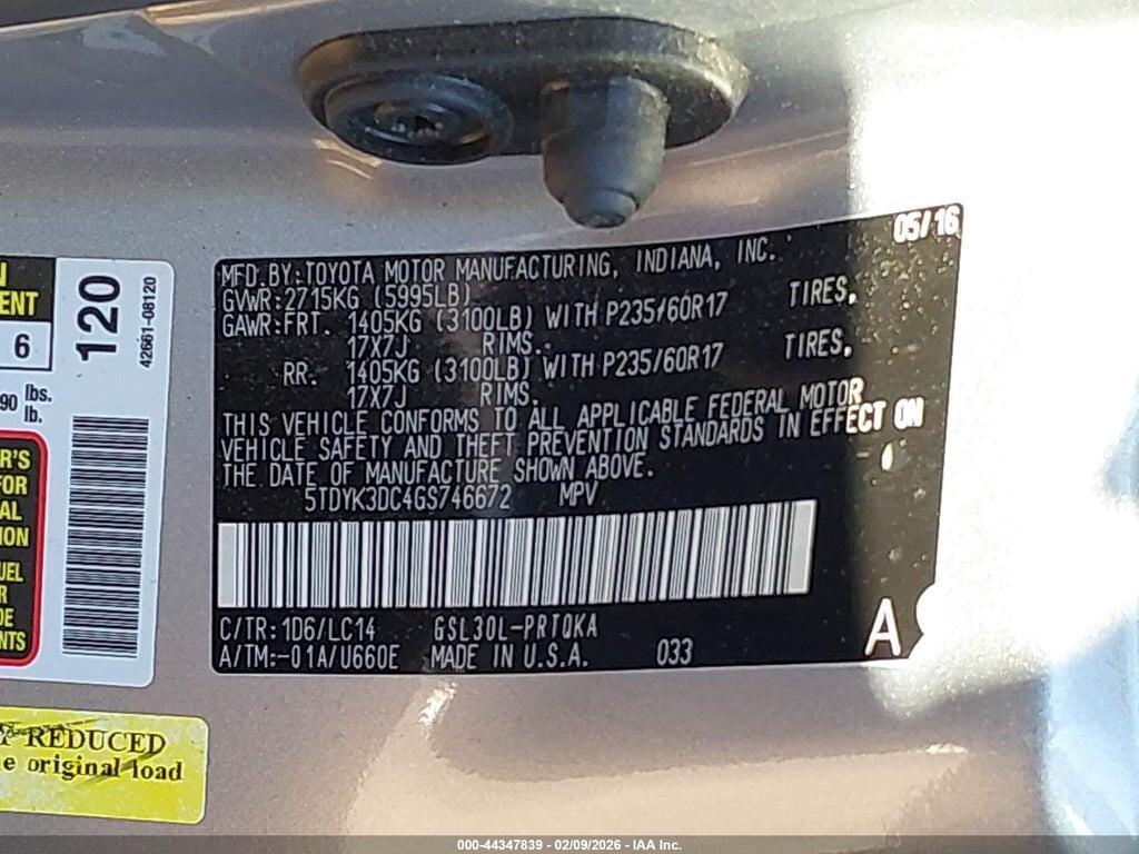5TDYK3DC4GS746672 2016 TOYOTA SIENNA photo no. 9