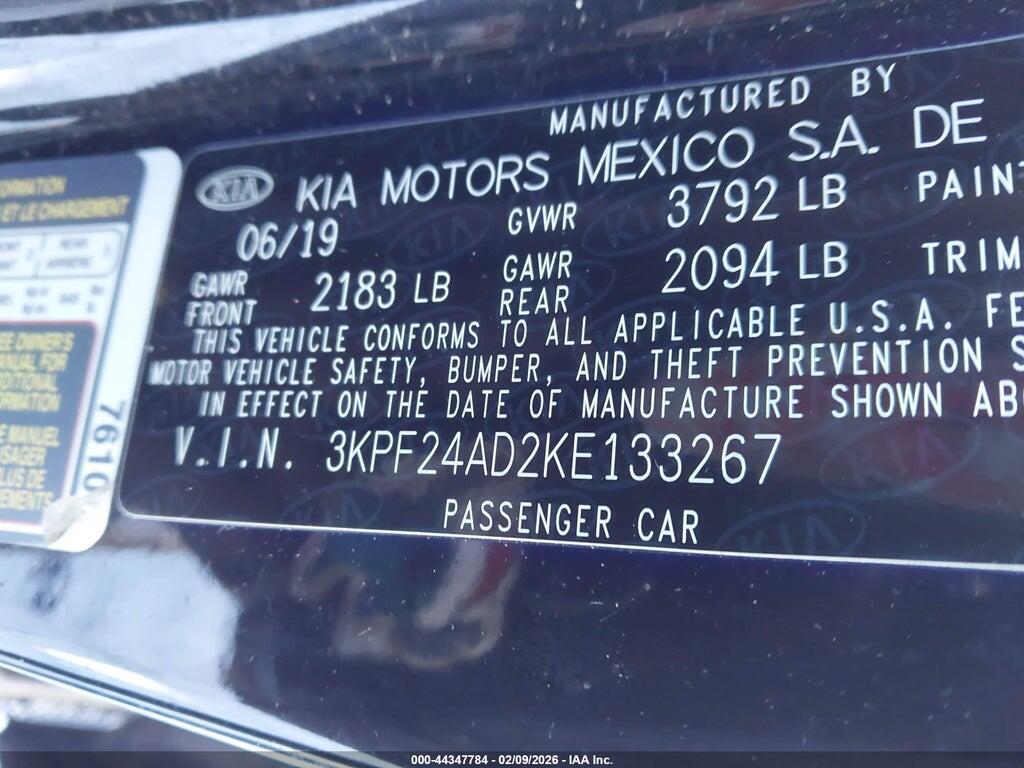 3KPF24AD2KE133267 2019 KIA FORTE photo no. 9