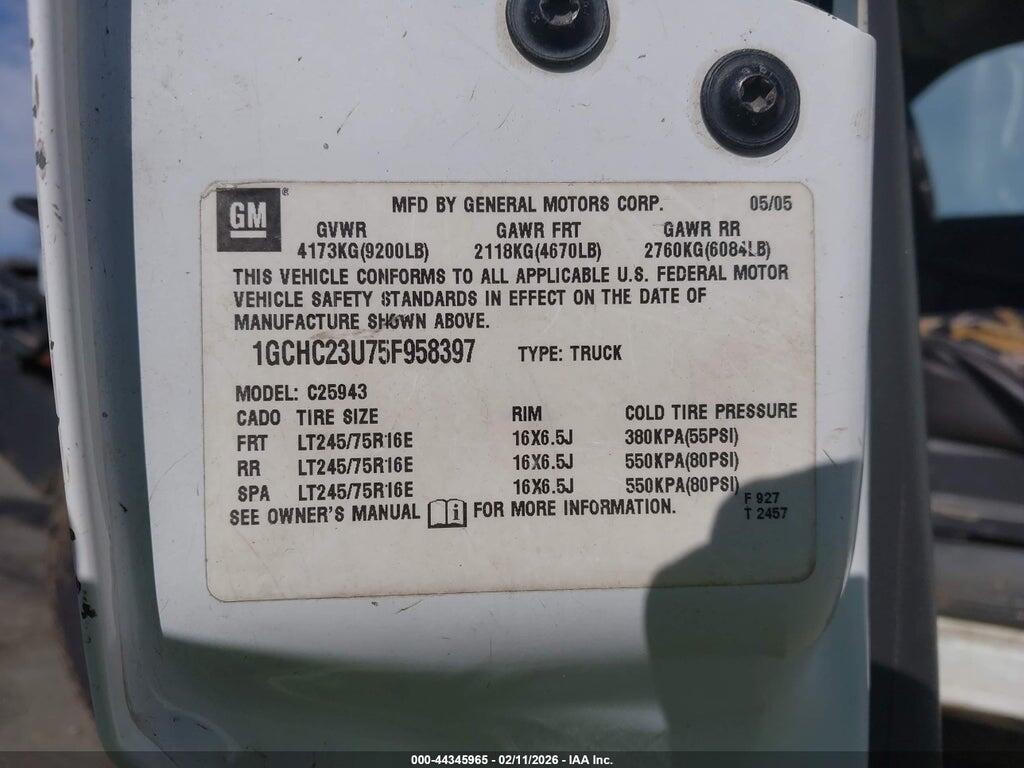 1GCHC23U75F958397 2005 CHEVROLET SILVERADO 2500HD photo no. 9
