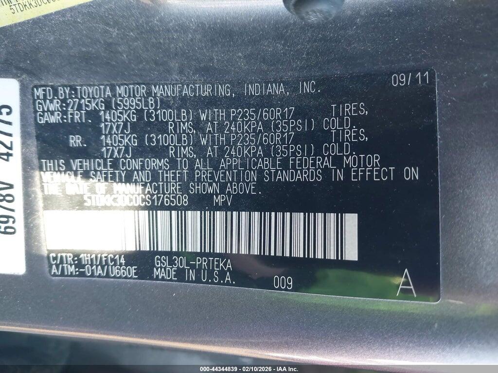 5TDKK3DC0CS176508 2012 TOYOTA SIENNA photo no. 9