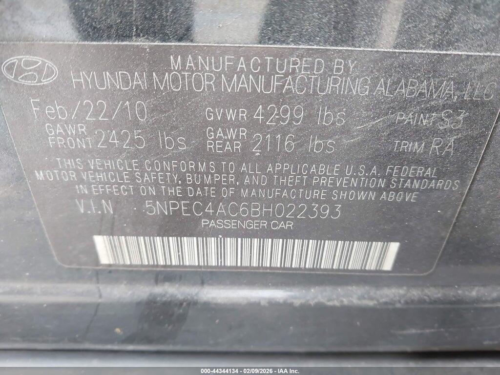 5NPEC4AC6BH022393 2011 HYUNDAI SONATA photo no. 9