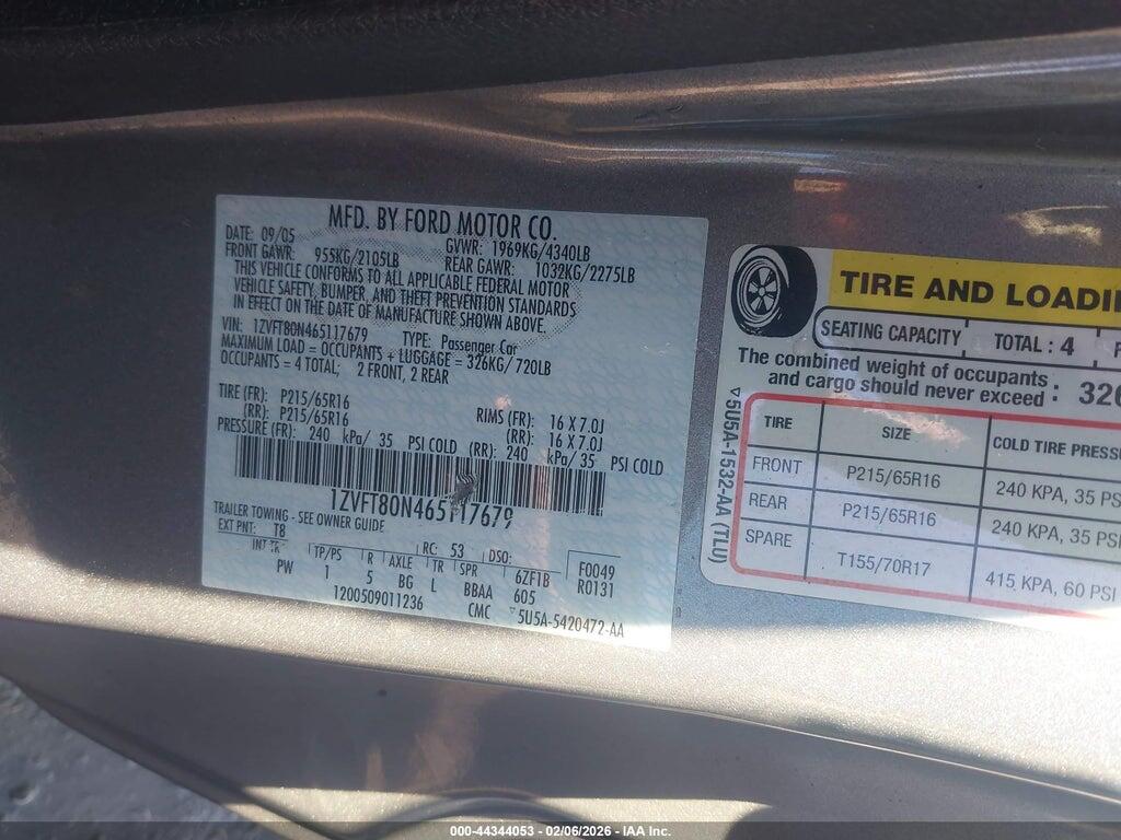 1ZVFT80N465117679 2006 FORD MUSTANG photo no. 9