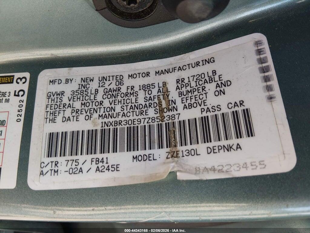 1NXBR30E97Z852387 2007 TOYOTA COROLLA photo no. 9