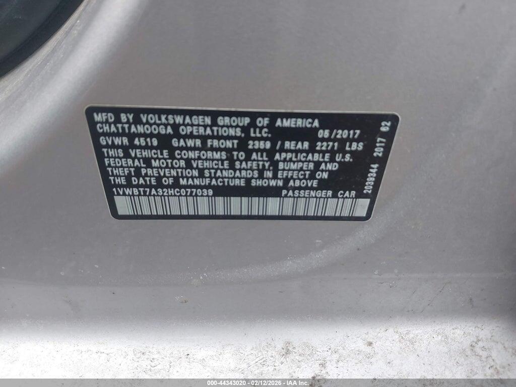 1VWBT7A32HC077039 2017 VOLKSWAGEN PASSAT photo no. 9