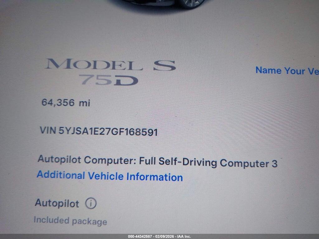 5YJSA1E27GF168591 2016 TESLA MODEL S photo no. 7