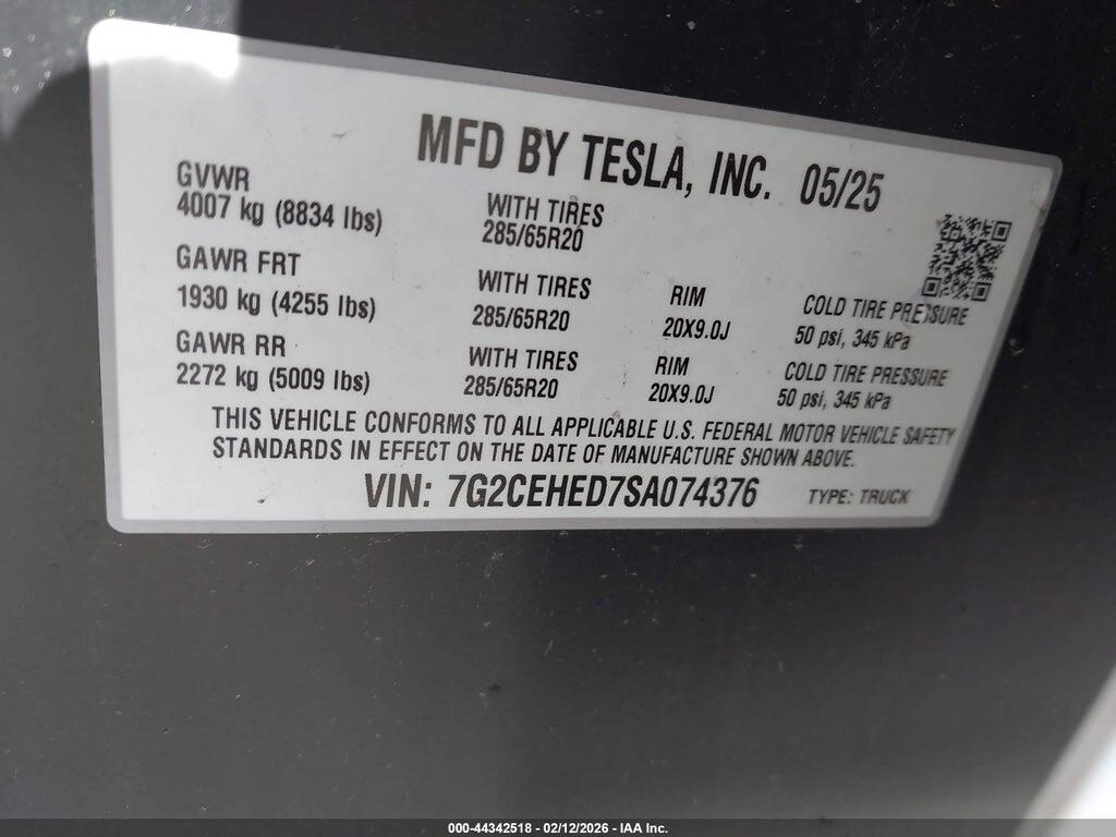 7G2CEHED7SA074376 2025 TESLA CYBERTRUCK photo no. 9