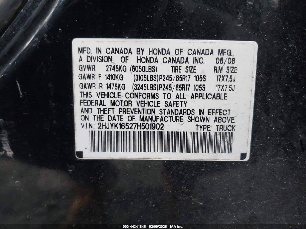 2HJYK16527H501902 2007 HONDA RIDGELINE photo no. 9