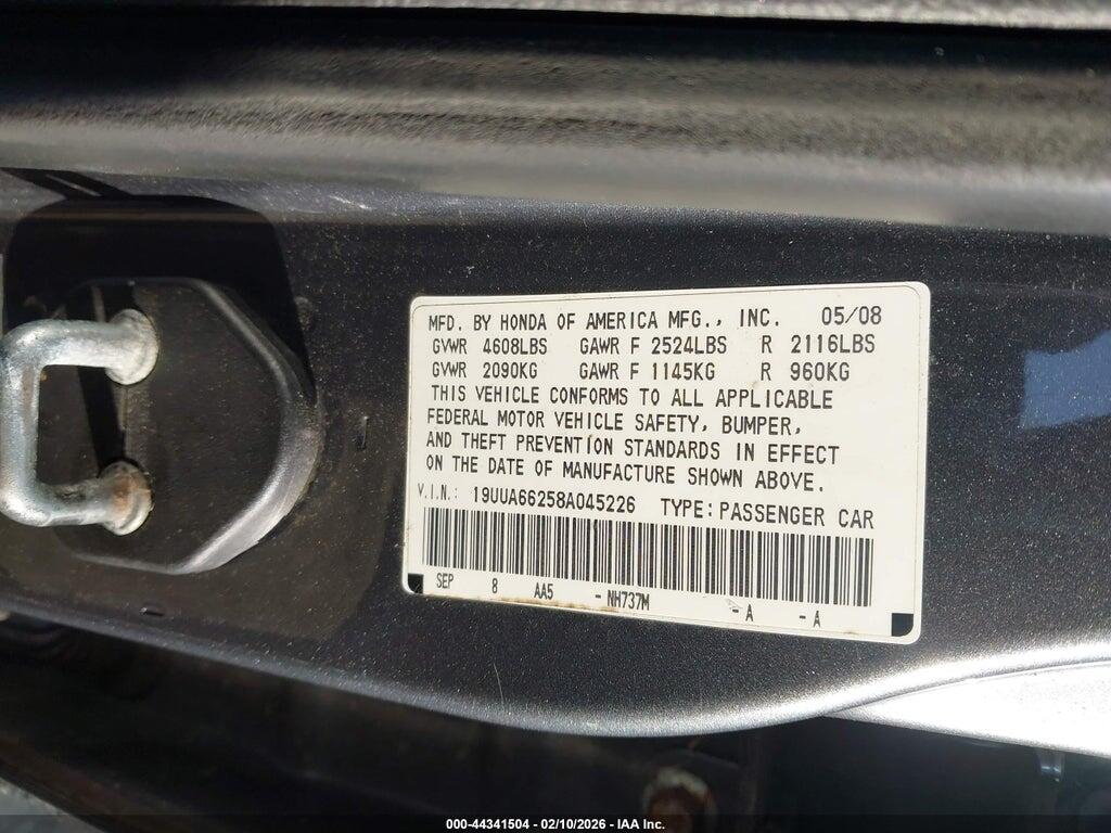 19UUA66258A045226 2008 ACURA TL photo no. 9