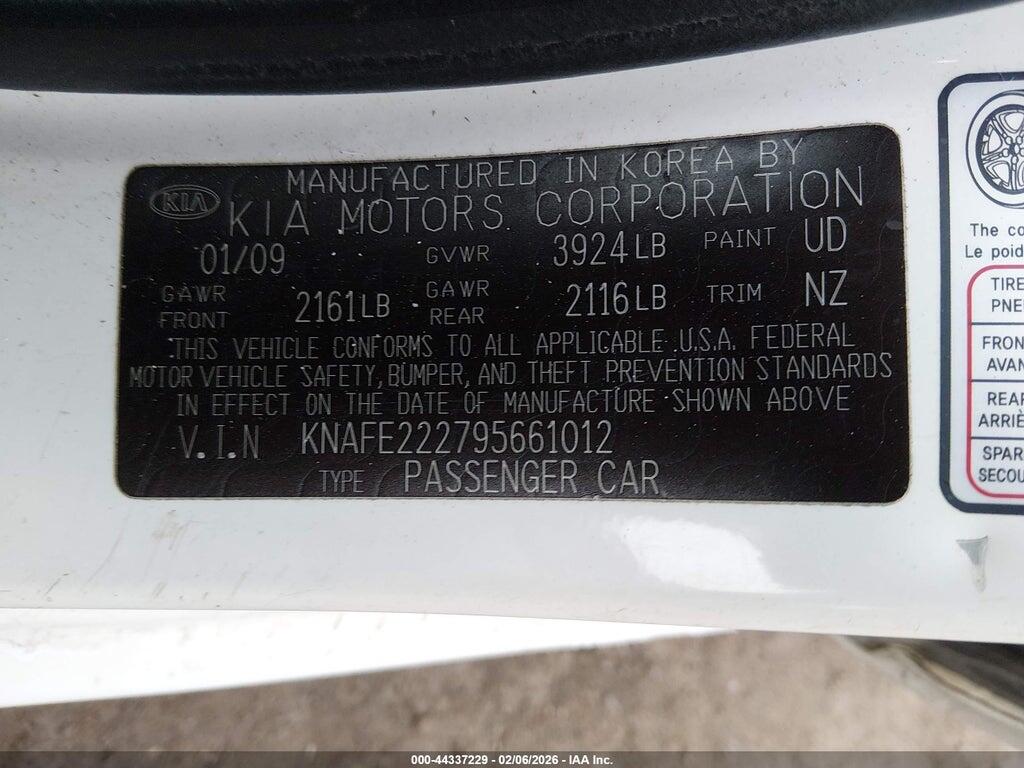 KNAFE222795661012 2009 KIA SPECTRA photo no. 9