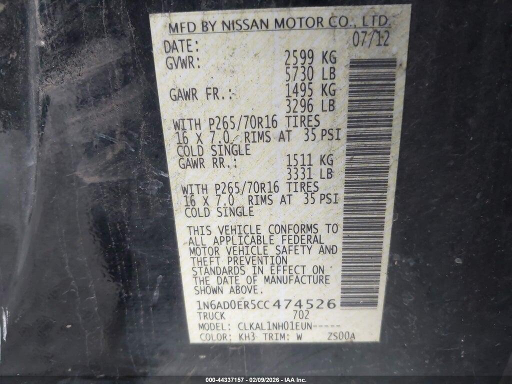 1N6AD0ER5CC474526 2012 NISSAN FRONTIER photo no. 9