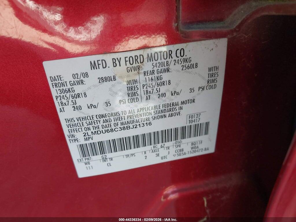 2LMDU68C38BJ21316 2008 LINCOLN MKX photo no. 9