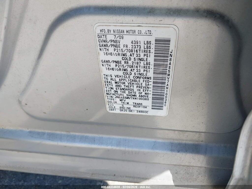 JN8AS5MV7AW100360 2010 NISSAN ROGUE photo no. 9