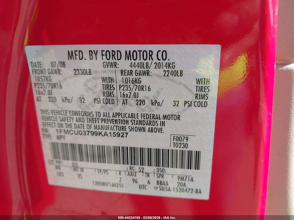 1FMCU03799KA15927 2009 FORD ESCAPE photo no. 9