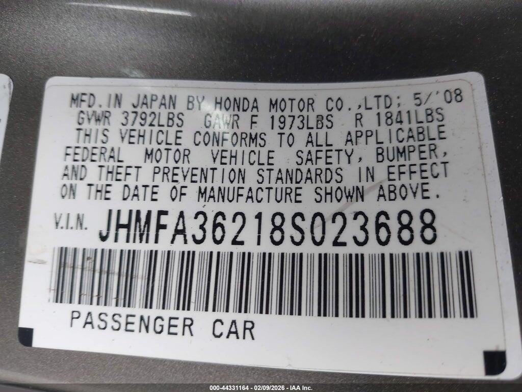 JHMFA36218S023688 2008 HONDA CIVIC HYBRID photo no. 9