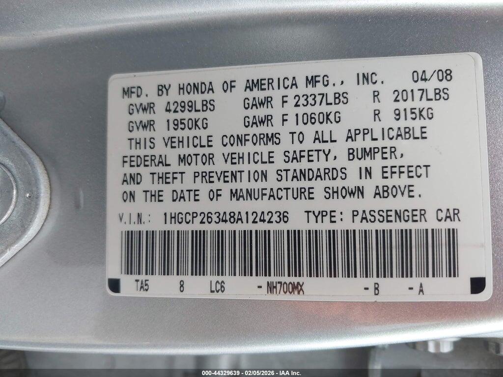 1HGCP26348A124236 2008 HONDA ACCORD photo no. 9