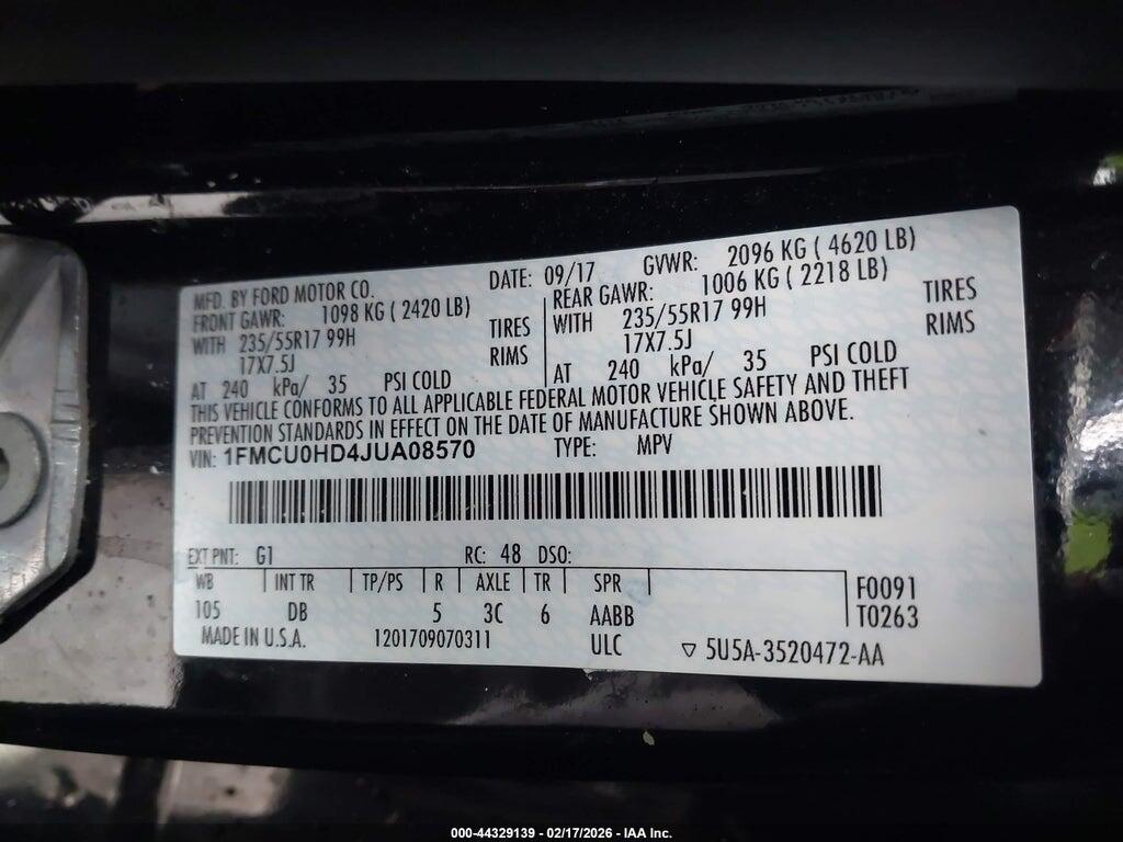 1FMCU0HD4JUA08570 2018 FORD ESCAPE photo no. 9