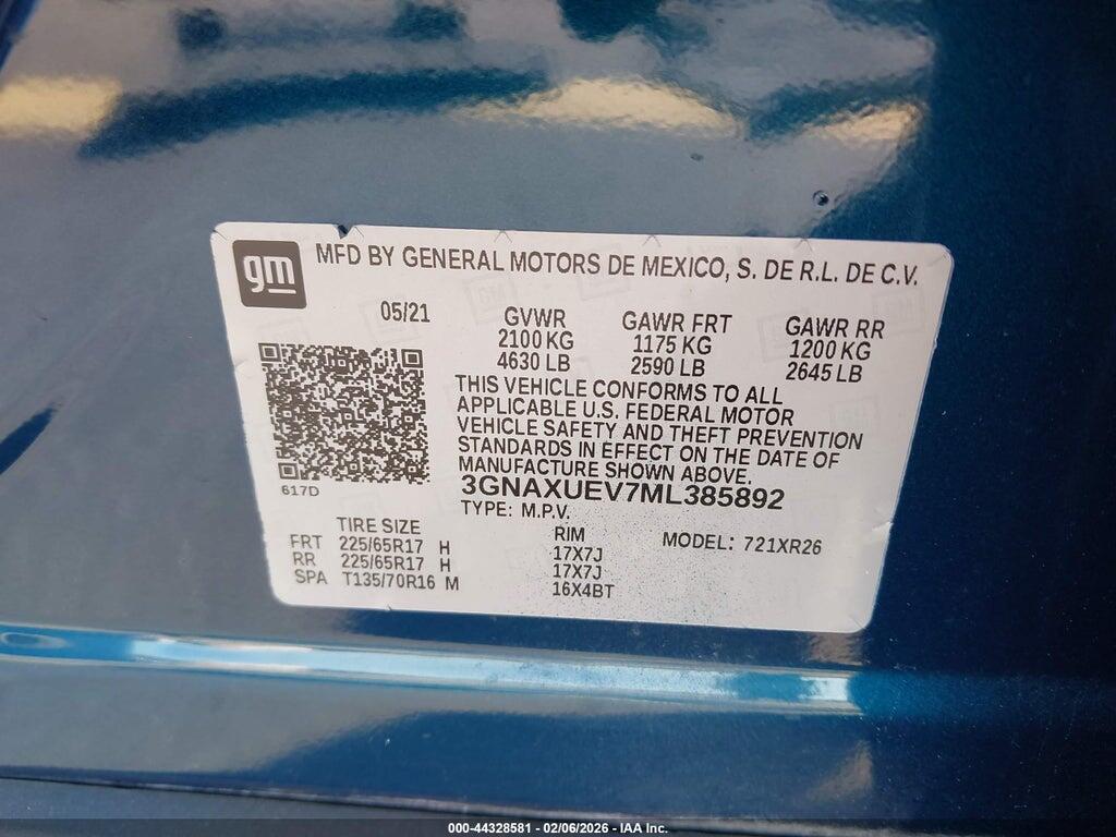 3GNAXUEV7ML385892 2021 CHEVROLET EQUINOX photo no. 9
