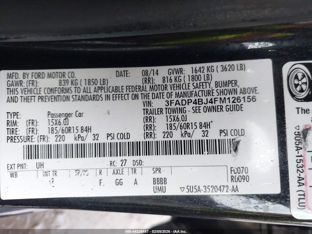 3FADP4BJ4FM126156 2015 FORD FIESTA photo no. 9