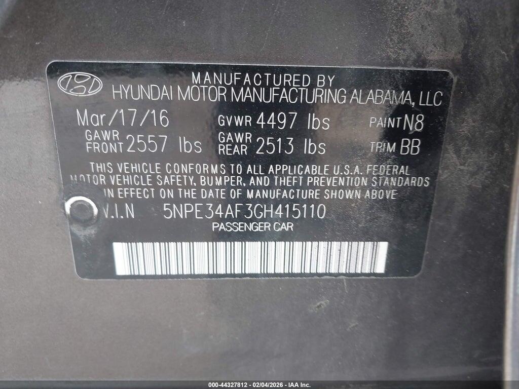 5NPE34AF3GH415110 2016 HYUNDAI SONATA photo no. 9