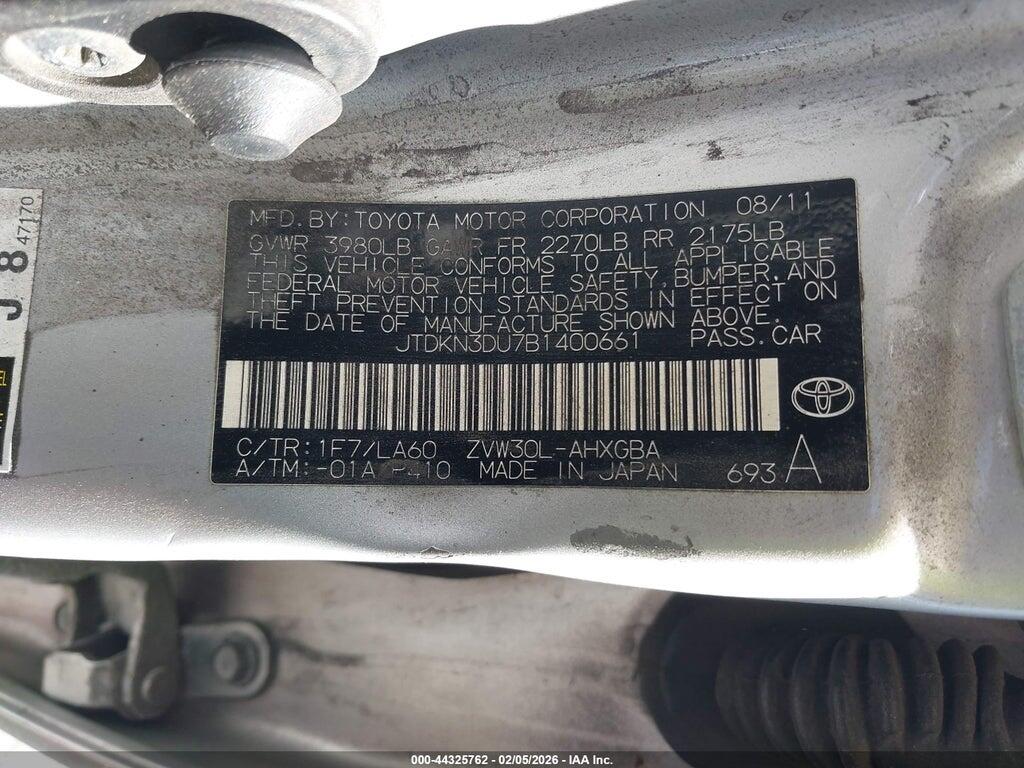 JTDKN3DU7B1400661 2011 TOYOTA PRIUS photo no. 9