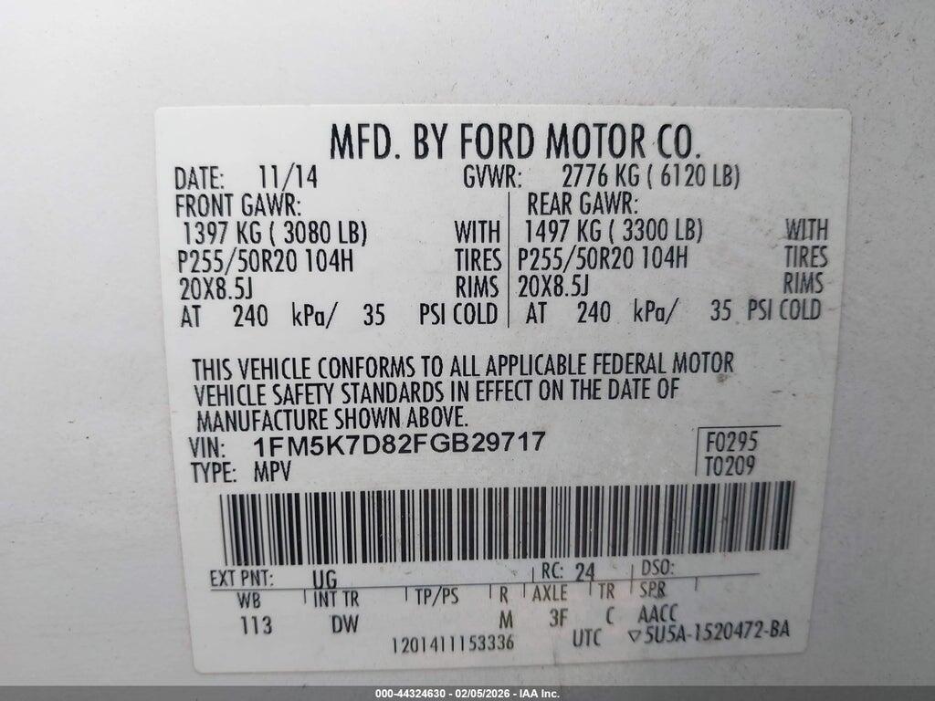 1FM5K7D82FGB29717 2015 FORD EXPLORER photo no. 9