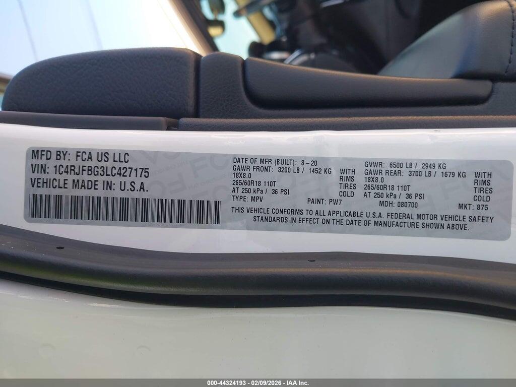 1C4RJFBG3LC427175 2020 JEEP GRAND CHEROKEE photo no. 9