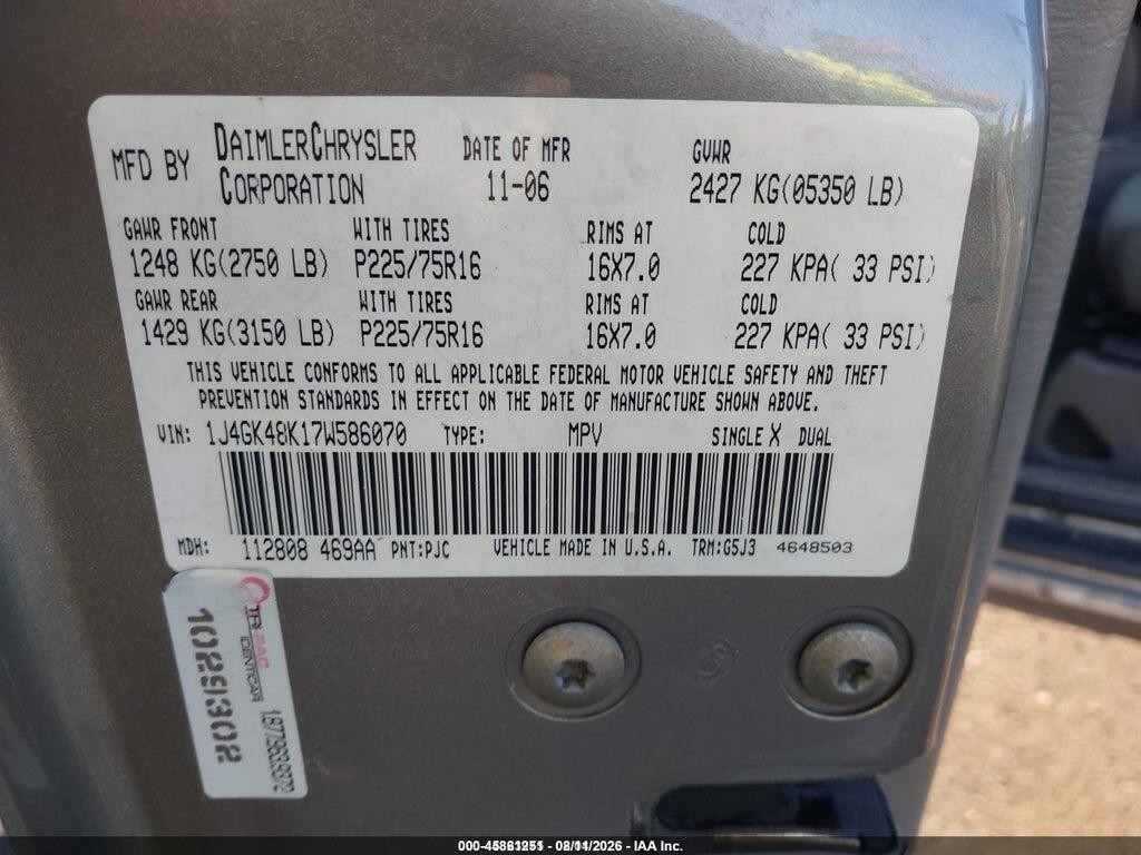 1J4GK48K17W586070 2007 JEEP LIBERTY photo no. 9