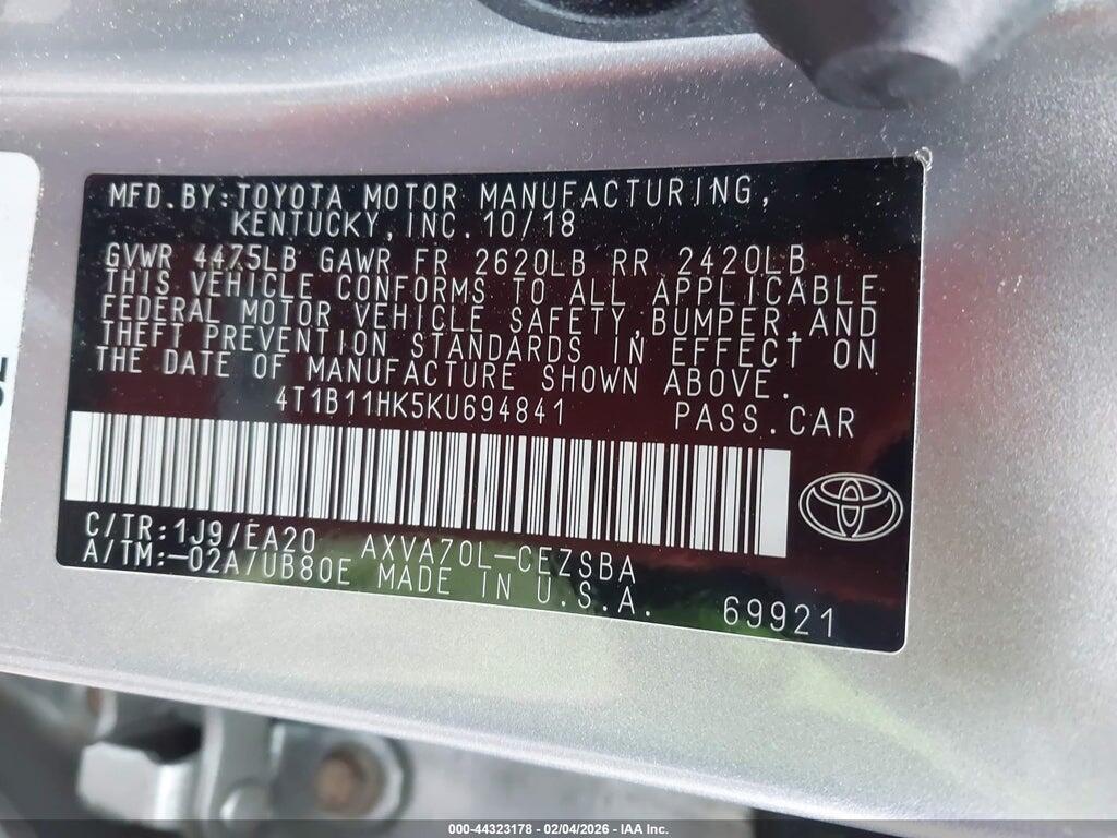 4T1B11HK5KU694841 2019 TOYOTA CAMRY photo no. 9